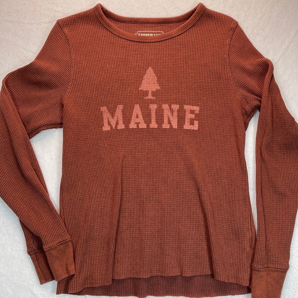 American Eagle Thermal Top Womens L Rust Maine Pine Tree Waffle Knit Shirt Layer